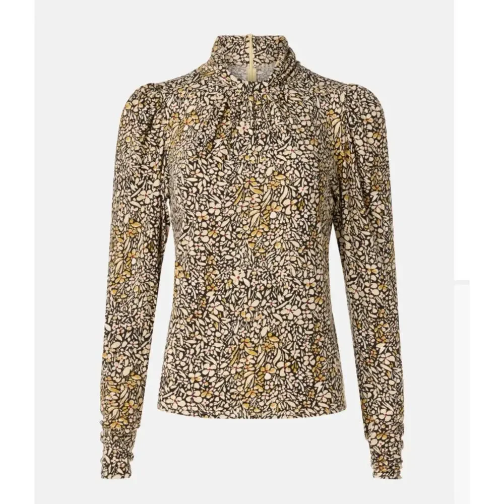 BA&SH Brown Floral Blouse Top LARGE Career Designer Fall Office Mockneck $245 - Picture 8 of 11